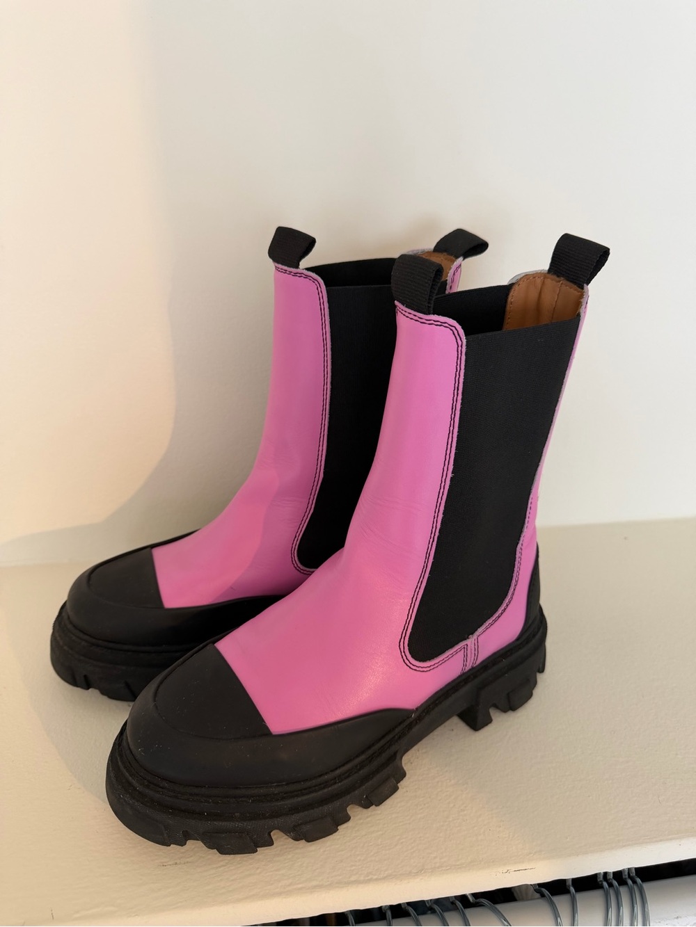 Ganni Pink and Black Chunky Chelsea Combat Boots
